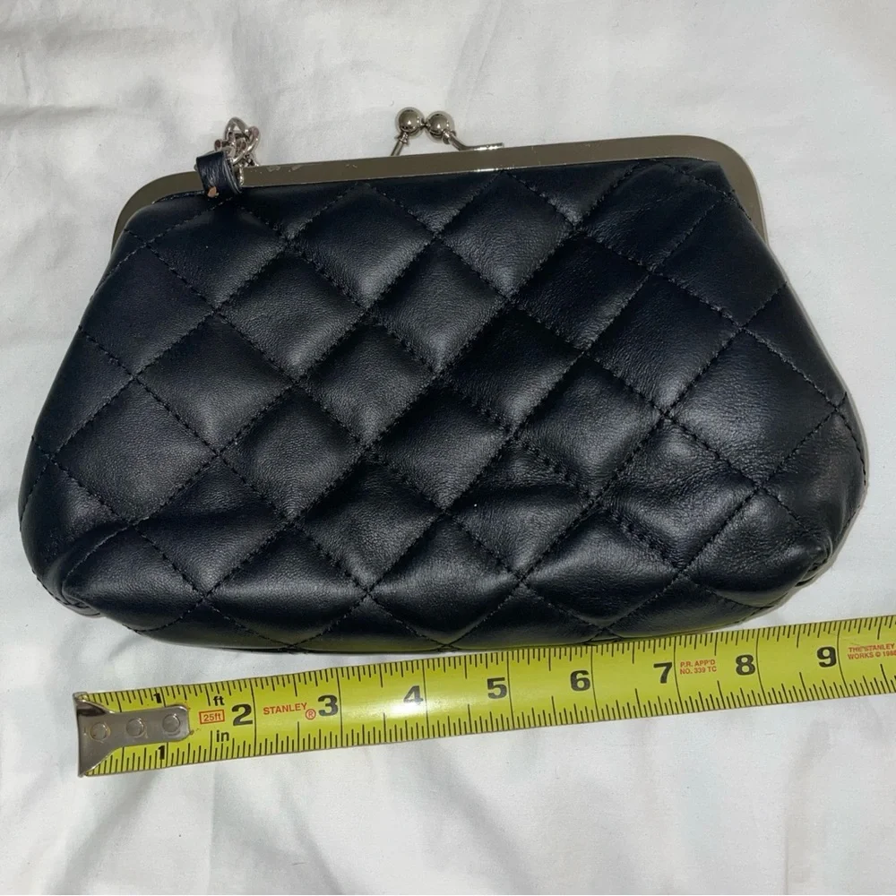 Margot New York Quilted Leather Chain Strap Clutch‎ Bag 12x5